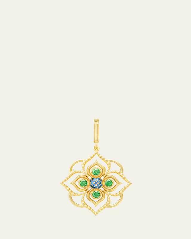 Giardino 18K Yellow Gold Blue Velvet Charm with Tsavorite and Sapphire